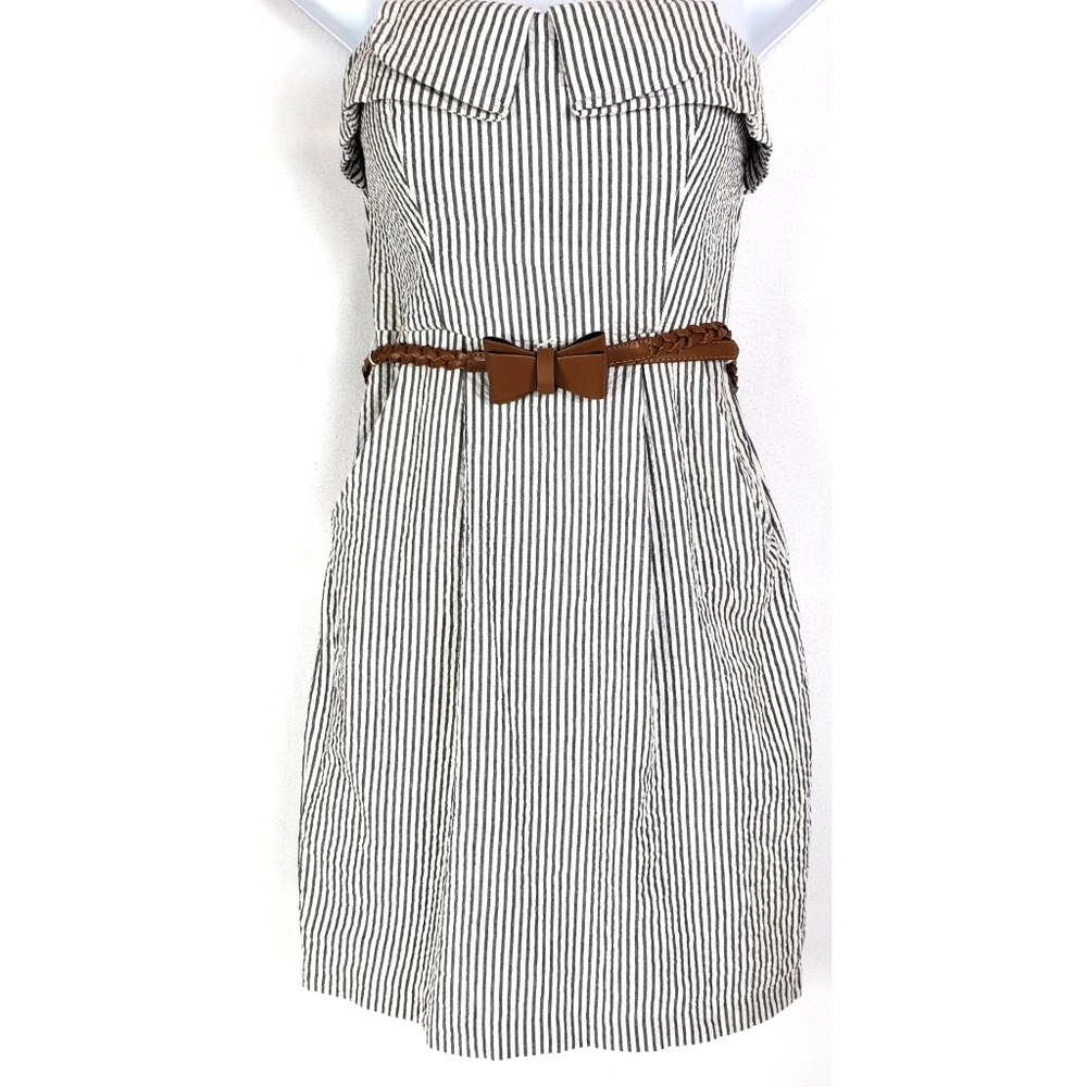Sequin Hearts Dress Jrs. Size 5 Gingham Seersucker Striped Strapless Dress Belt
